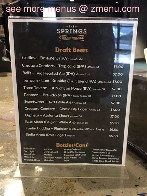 Sandy springs taphouse - Mar 22, 2023 · 6.The Springs Cinema and Taphouse. 5920 Roswell Rd Suite C-103, Sandy Springs, GA 30328(404) 255-0100. A locally owned business based out of Sandy Springs, the Springs Cinema and Tap House lives up to their name, with nearly 20 well curated beers on tap, tons of spirit options and a hearty wine list. 